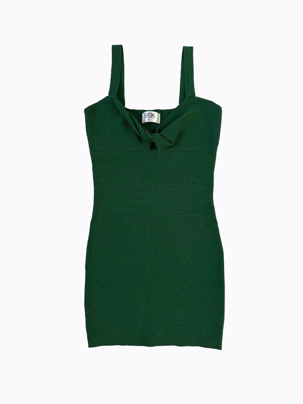 Seek The Label Emerald Green Twist Front Bodycon Mini Dress M Keyhole Knit Y2K